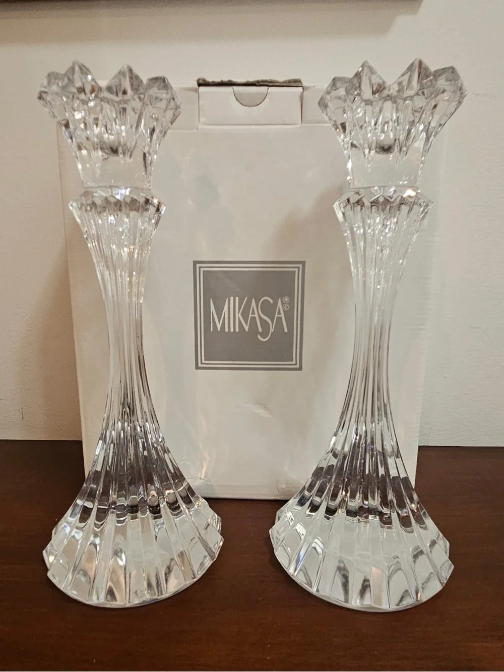 NWT Mikasa Clear Crystal Candlestick Pair 10